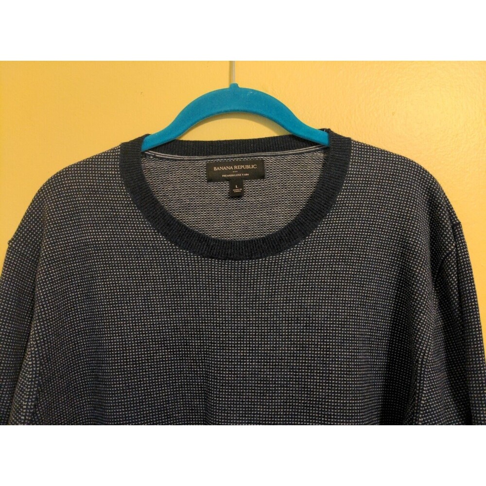 Banana Republic Sweater Blue Cotton Knit Crewneck Long Sleeve  Men's Sz Large L - Picture 4 of 7